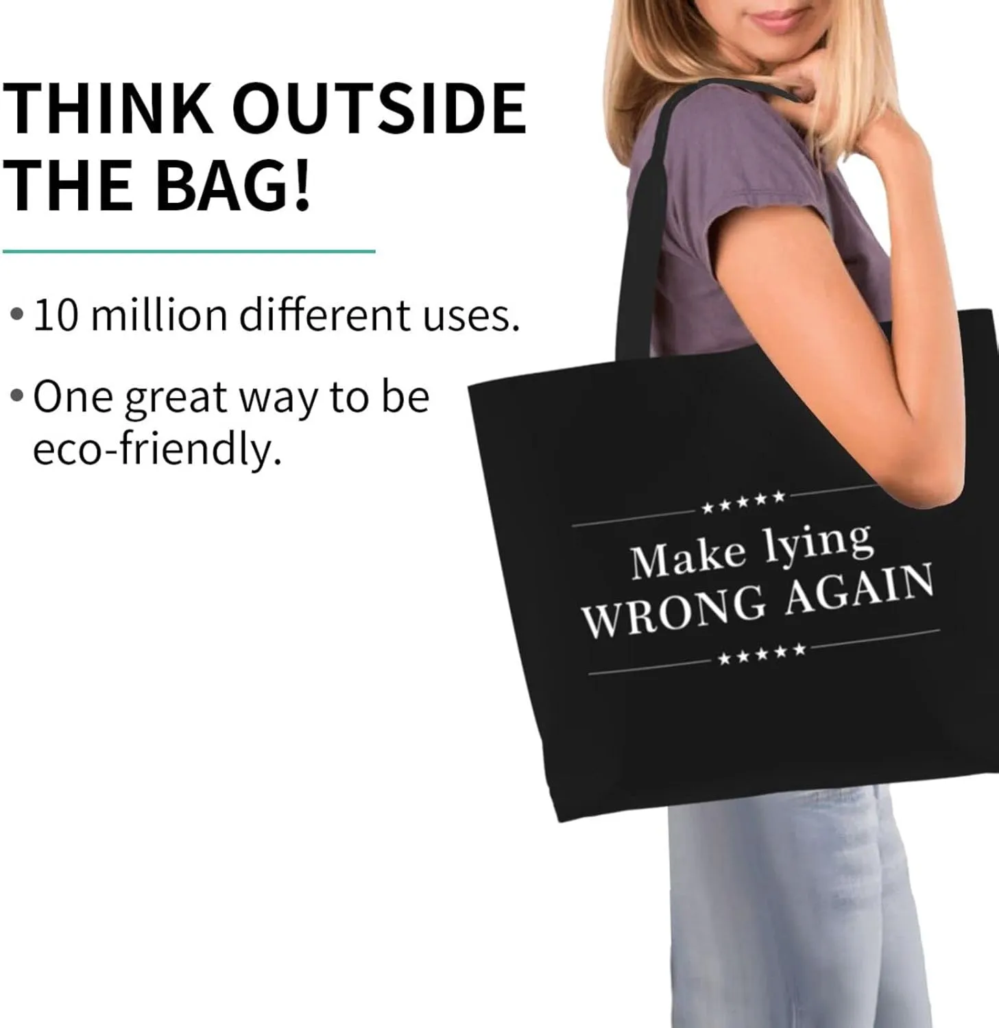 Make Lying Wrong Again Women'S Lightweight Canvas Handbag Reusable Shopping Bag