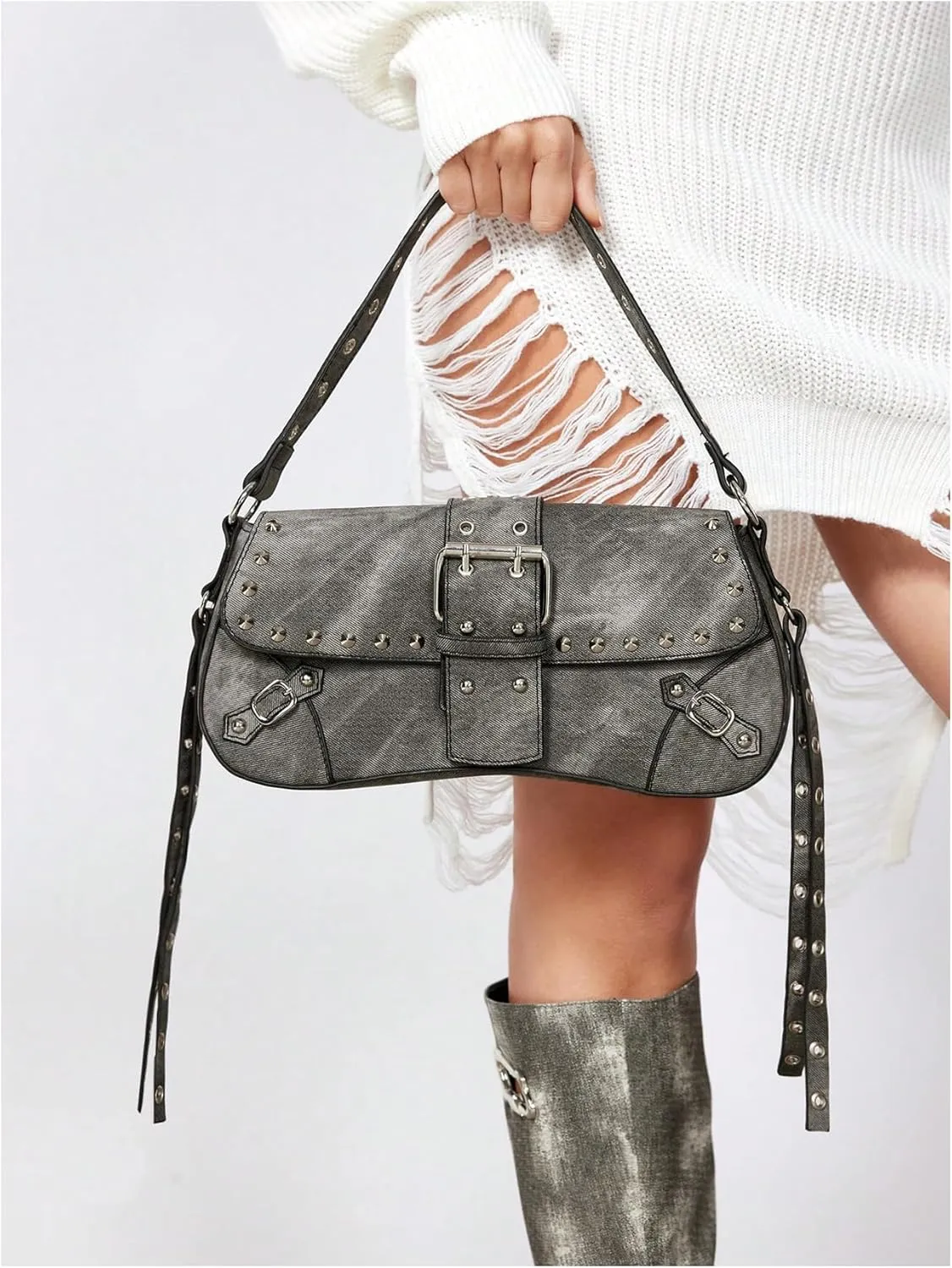 MakeMeChic Women's Shoulder Bags Y2K PU Leather Clutch Small Purse Hobo Bags