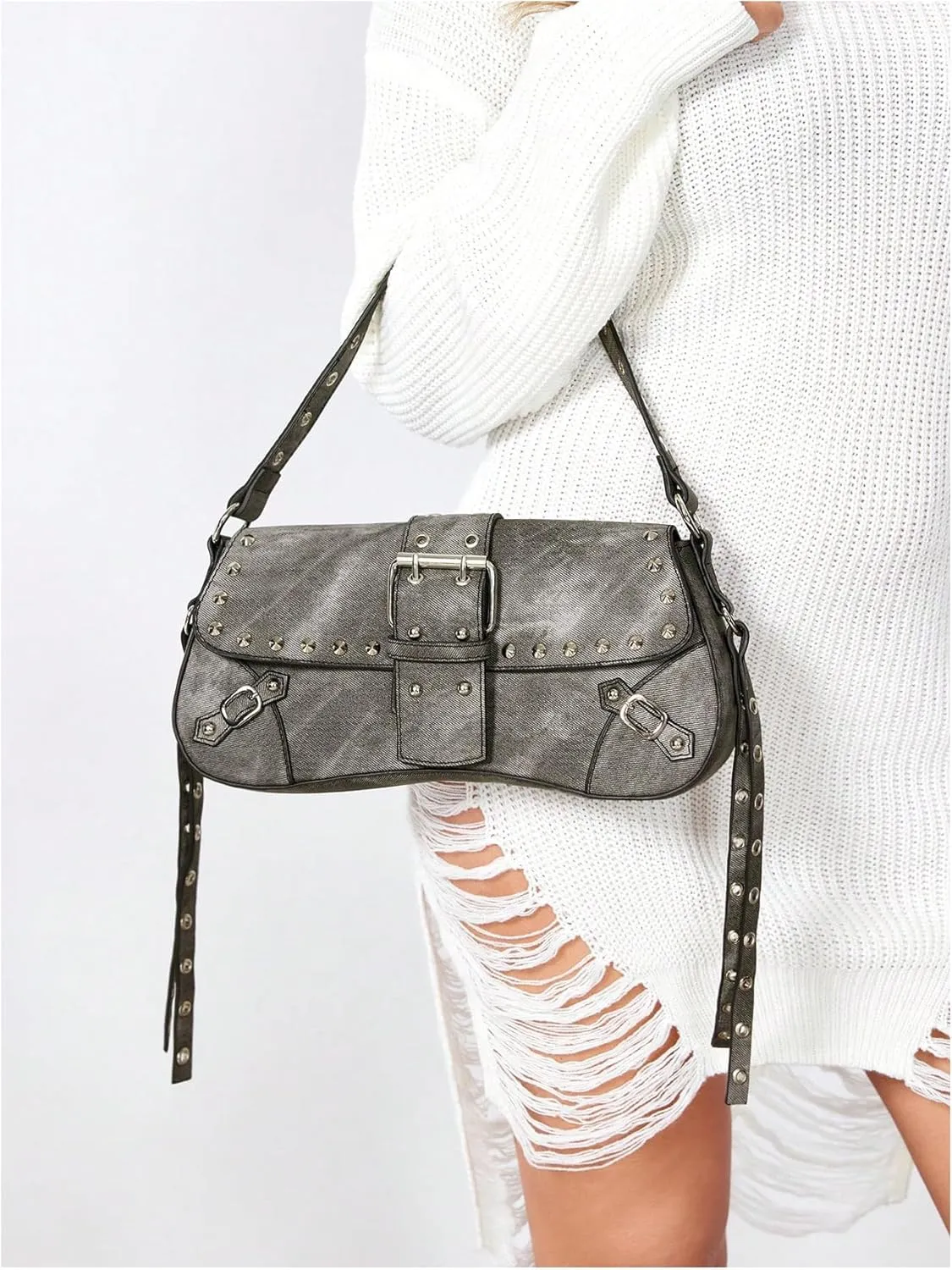 MakeMeChic Women's Shoulder Bags Y2K PU Leather Clutch Small Purse Hobo Bags