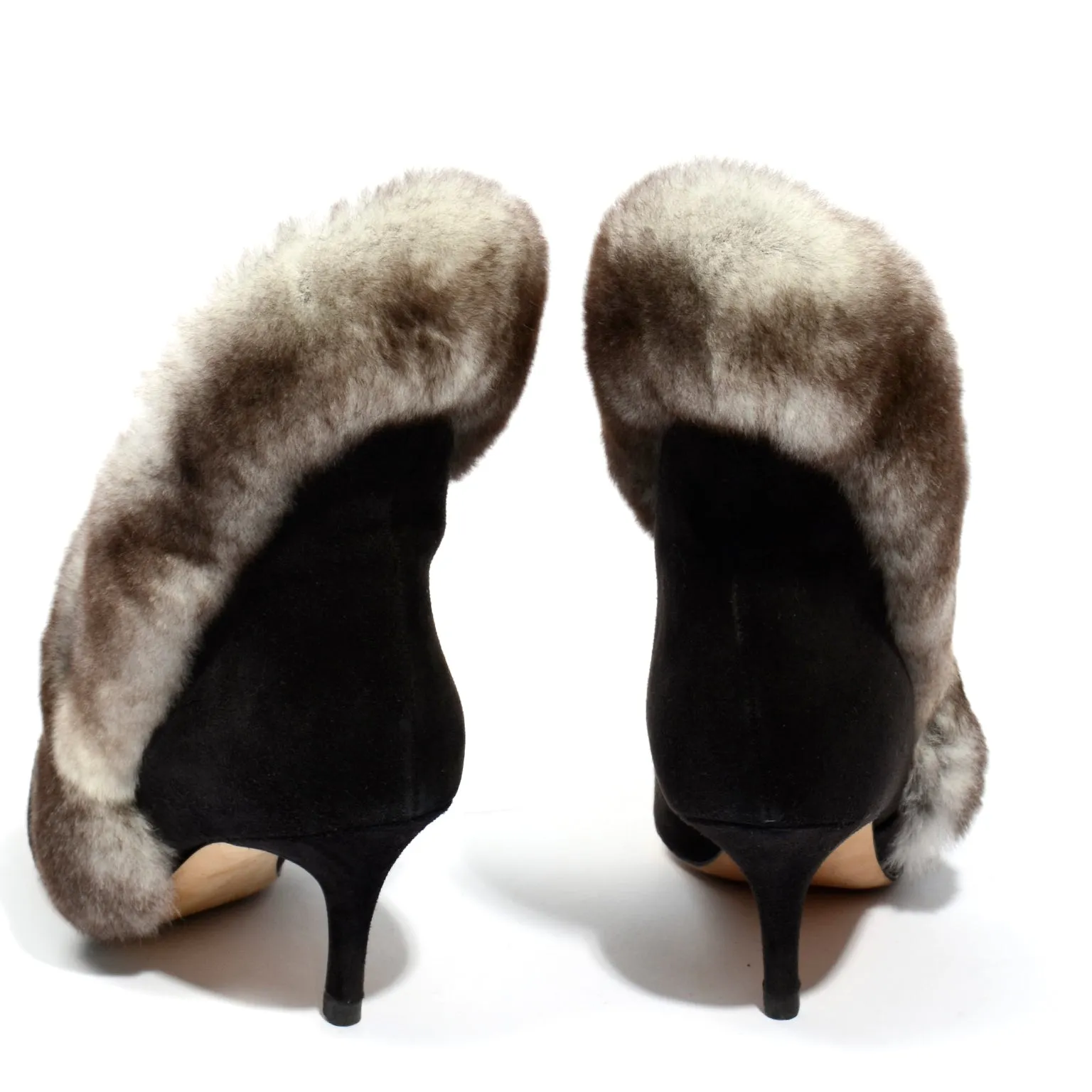 Manolo Blahnik Black Suede Booties With Mink Fur Trim 36.5