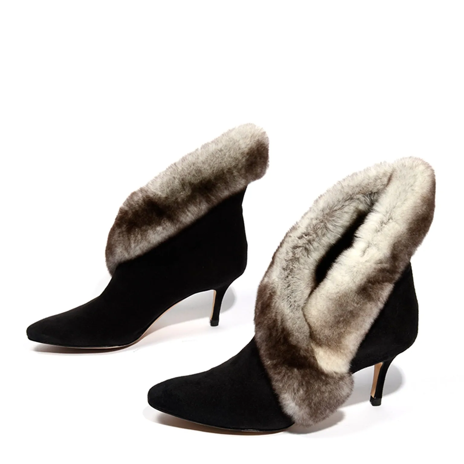 Manolo Blahnik Black Suede Booties With Mink Fur Trim 36.5