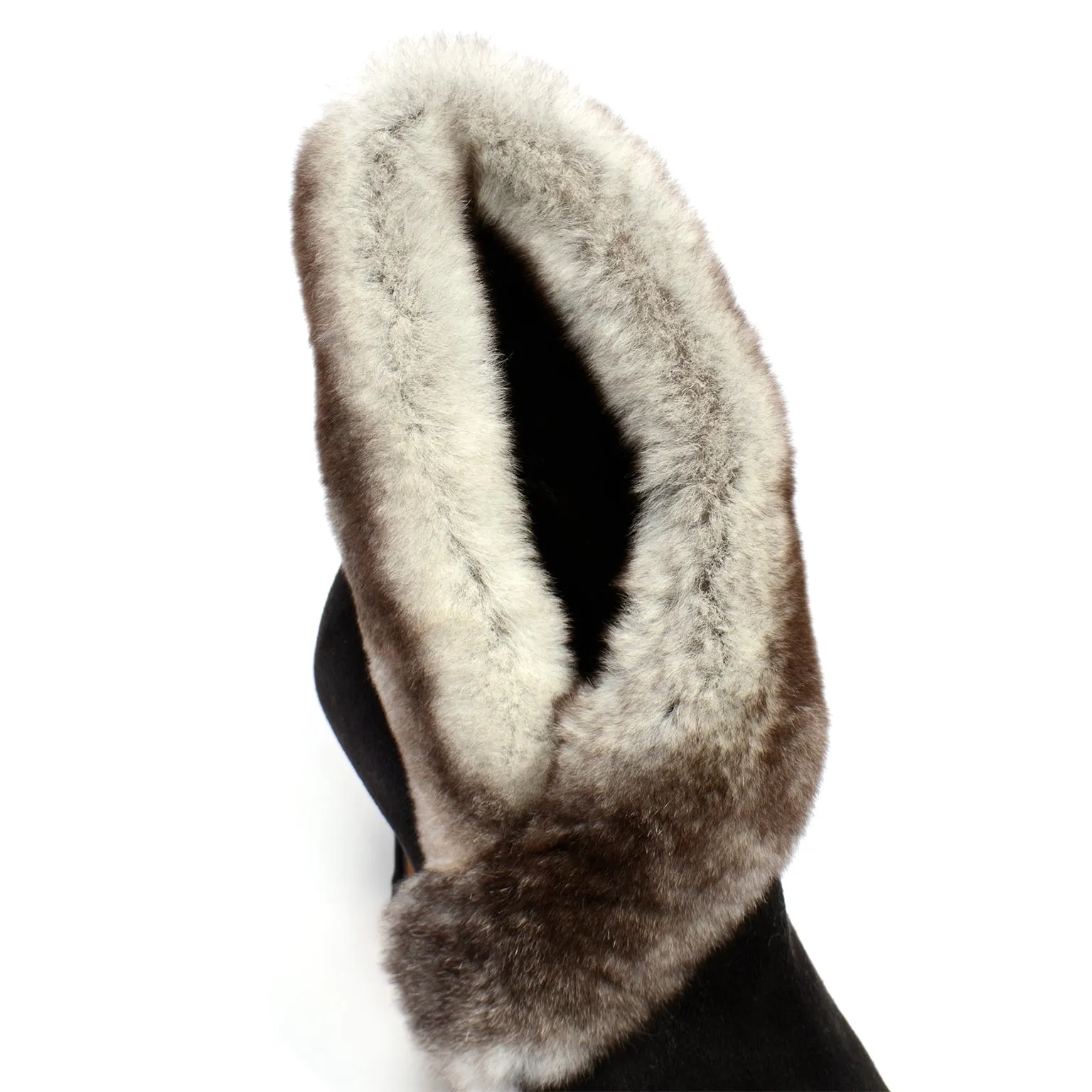 Manolo Blahnik Black Suede Booties With Mink Fur Trim 36.5