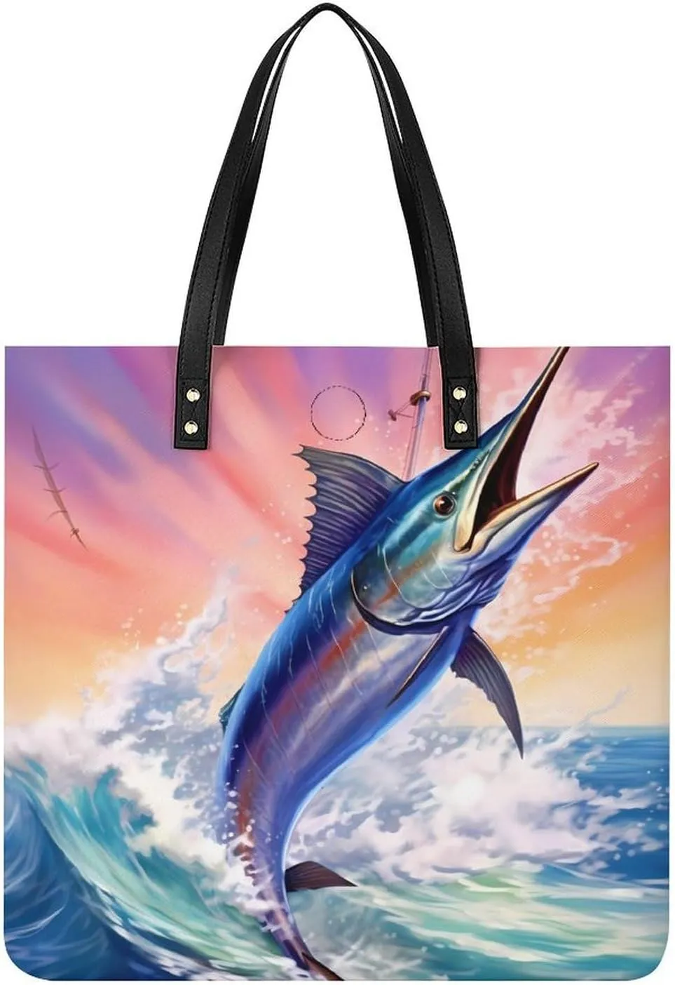 Marlin Fish Swordfish Womens PU Leather Tote Bag Large Capacity Shoulder Purse Versatile Handbags