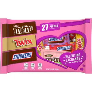 Mars SNICKERS, TWIX, M&M'S Milk Chocolate Valentine's Day Variety Chocolate Candy Bag, 14.52 oz., 27 Fun Size Packs