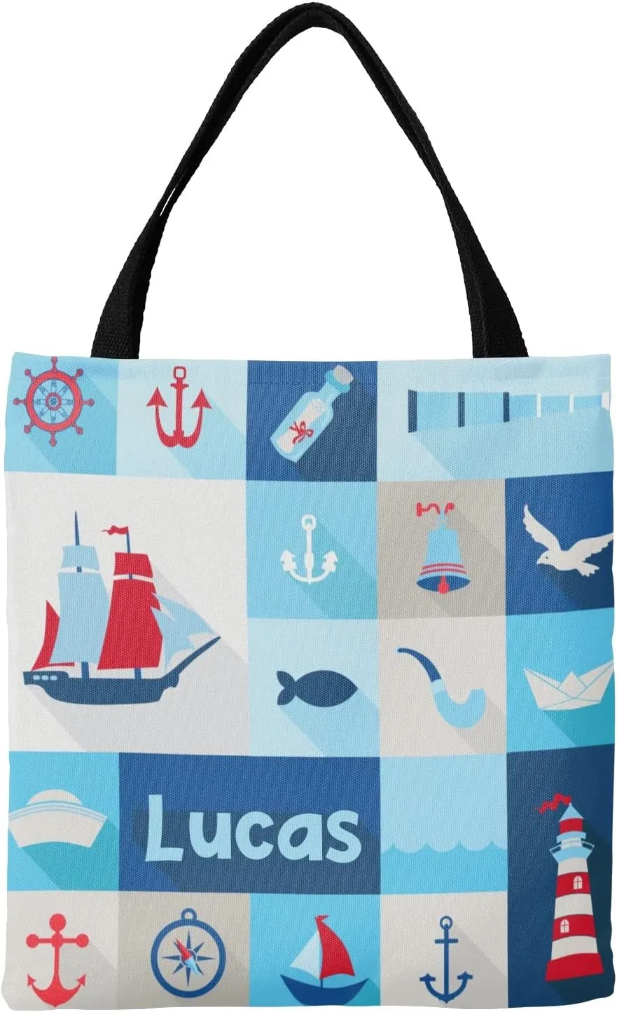 Martine Anchor Personalized Canvas Tote Bags, Reusable Bags for Shopping,Travel,School Handbag Gift