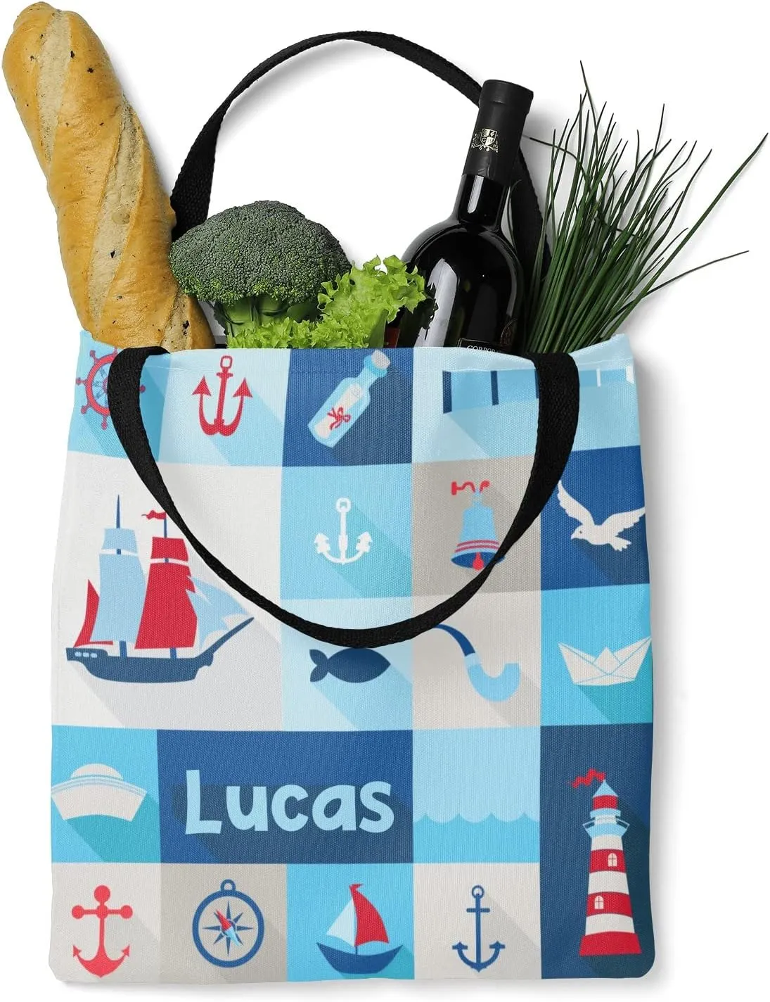 Martine Anchor Personalized Canvas Tote Bags, Reusable Bags for Shopping,Travel,School Handbag Gift