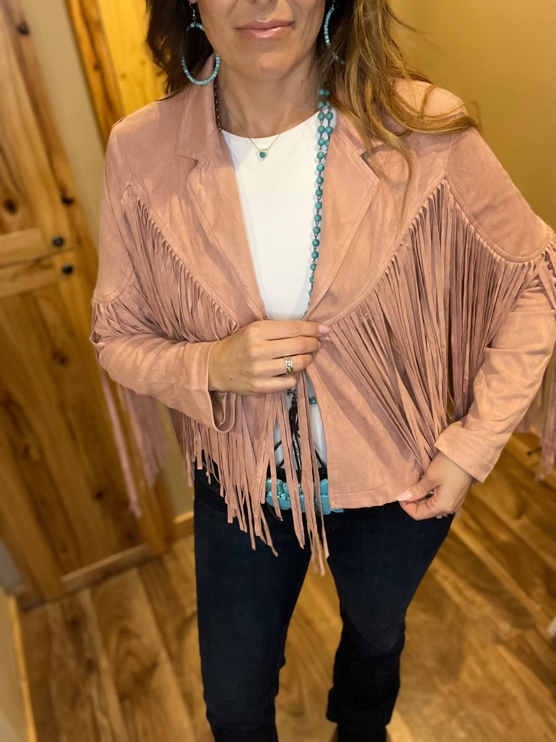 Mauve/Black Shania Fringe Jacket