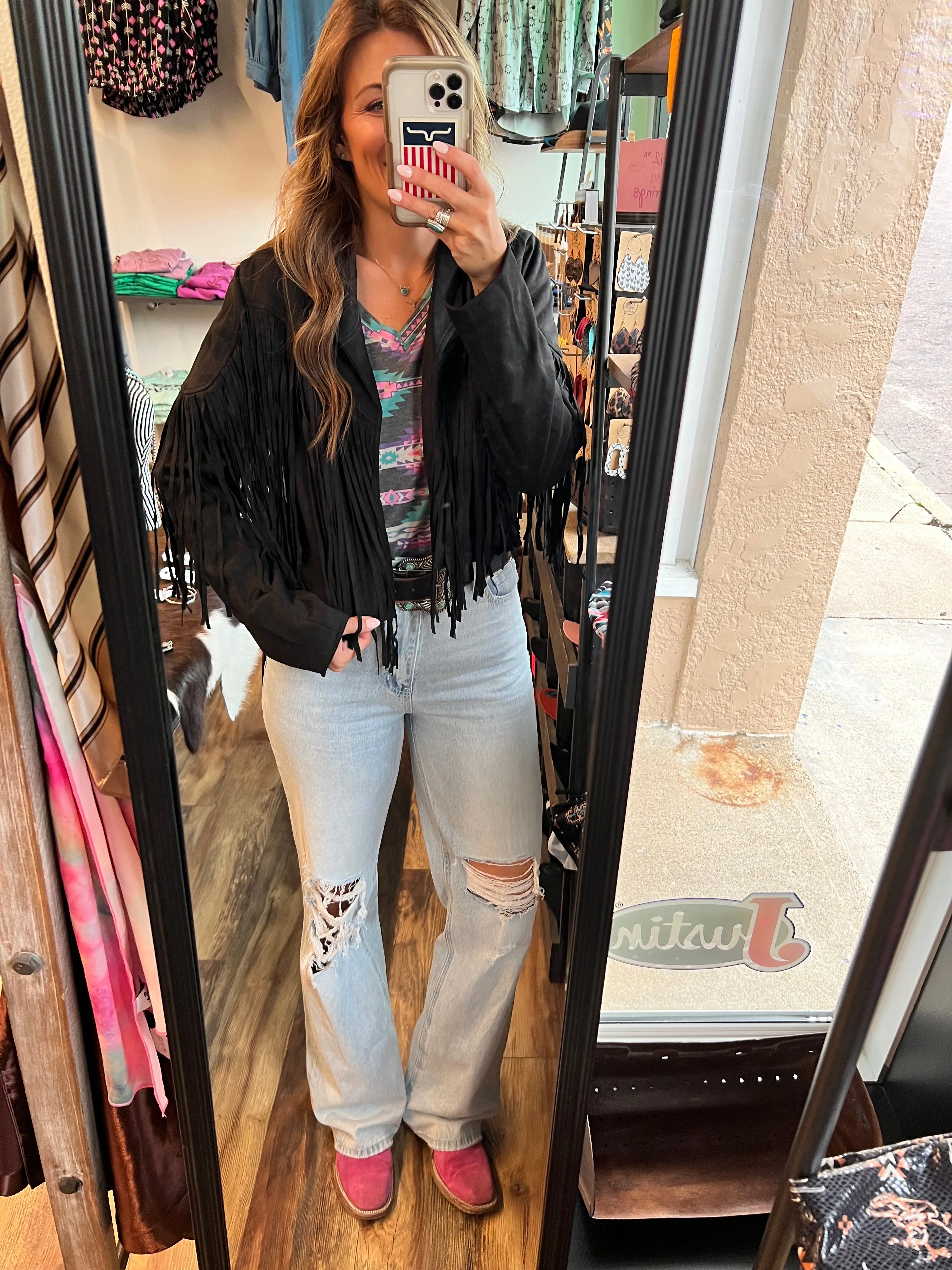 Mauve/Black Shania Fringe Jacket
