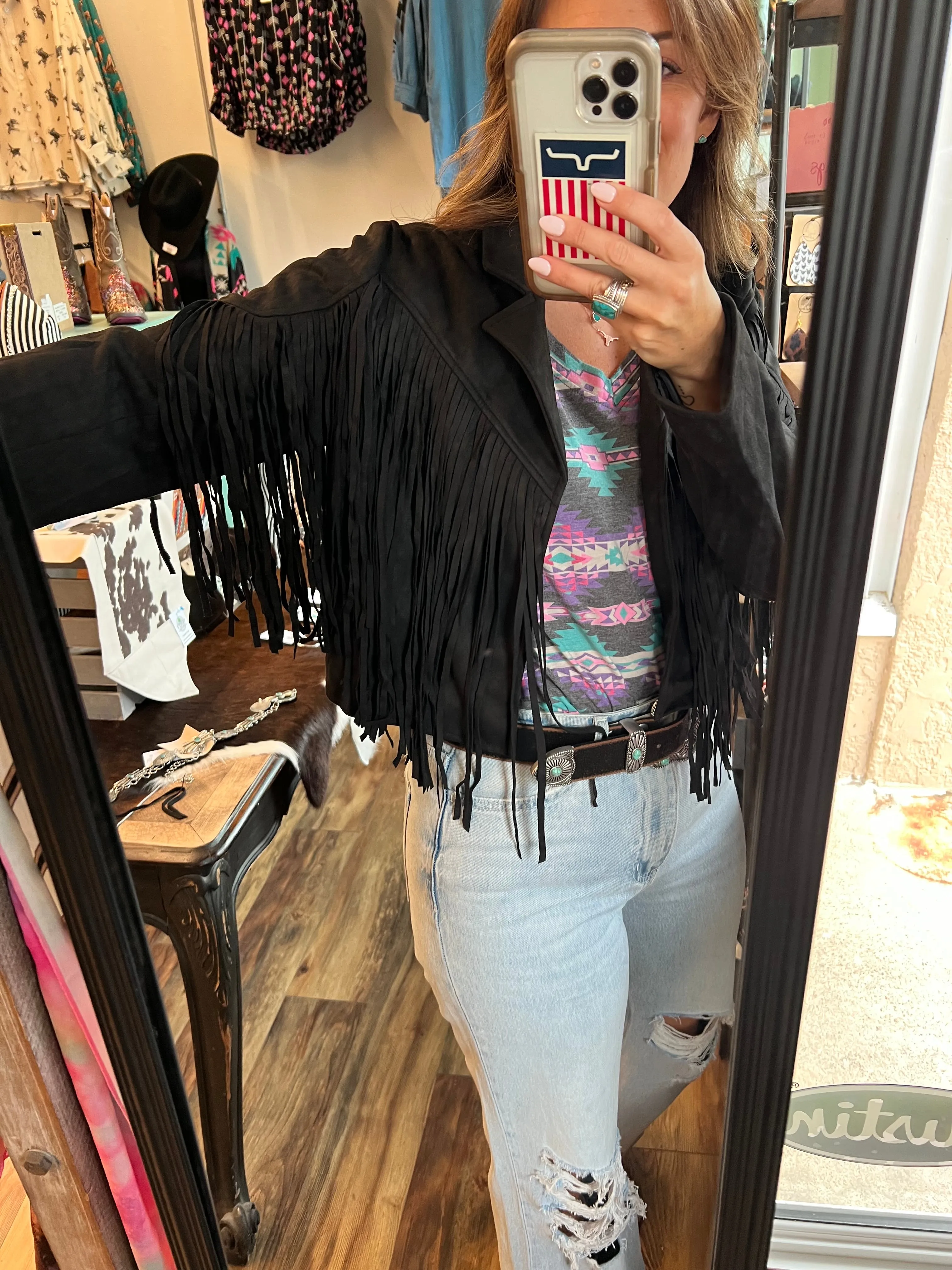 Mauve/Black Shania Fringe Jacket