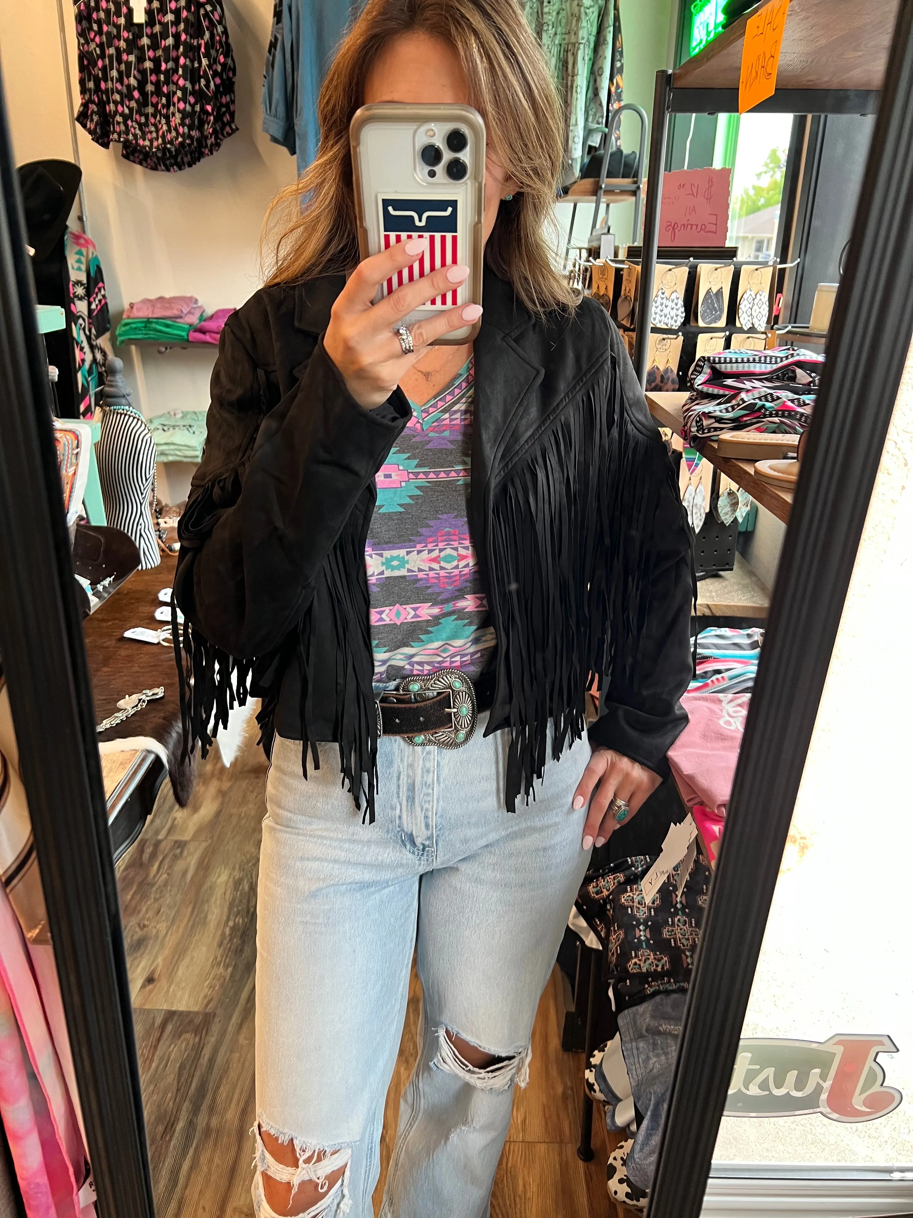 Mauve/Black Shania Fringe Jacket