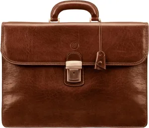 Maxwell Scott - Mens Luxury Full Grain Leather Classic Work Briefcase with Shoulder Strap - 3 Section - The Paolo3