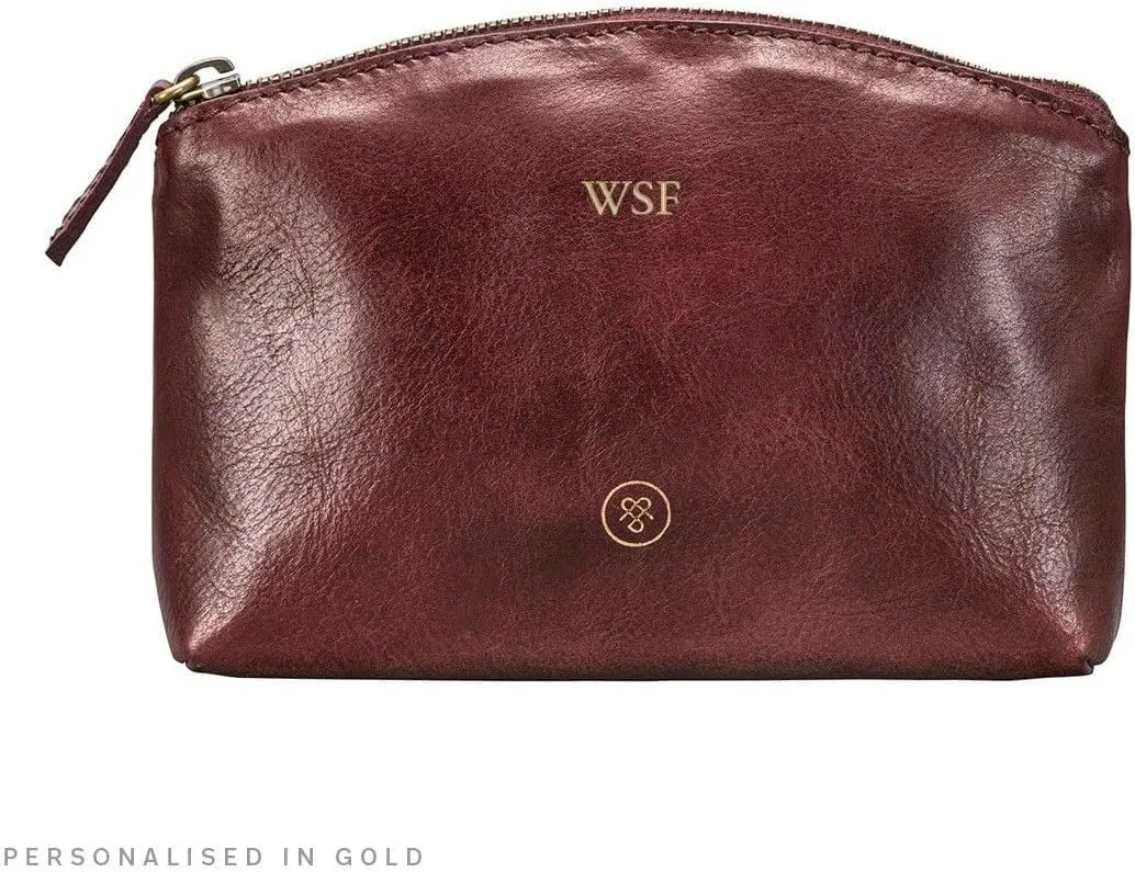 Maxwell Scott - Personalized Womens Luxury Leather Small Cosmetic Makeup Bag - The Chia - Burgundy Red