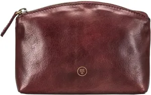Maxwell Scott - Personalized Womens Luxury Leather Small Cosmetic Makeup Bag - The Chia - Burgundy Red