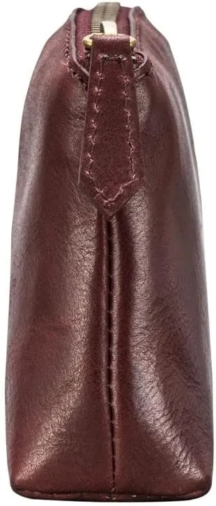 Maxwell Scott - Personalized Womens Luxury Leather Small Cosmetic Makeup Bag - The Chia - Burgundy Red
