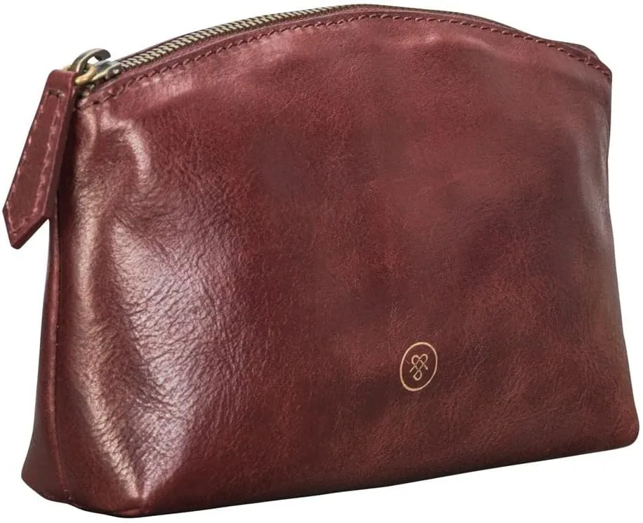 Maxwell Scott - Personalized Womens Luxury Leather Small Cosmetic Makeup Bag - The Chia - Burgundy Red