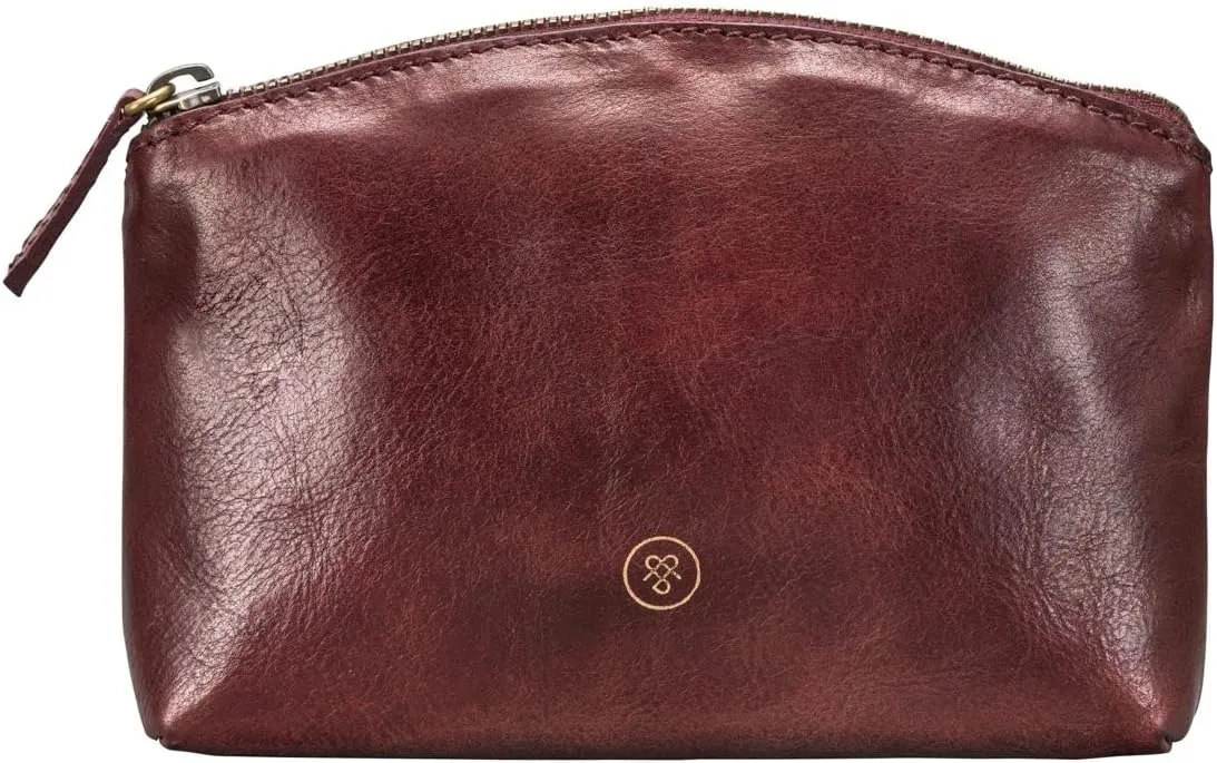 Maxwell Scott - Personalized Womens Luxury Leather Small Cosmetic Makeup Bag - The Chia - Burgundy Red