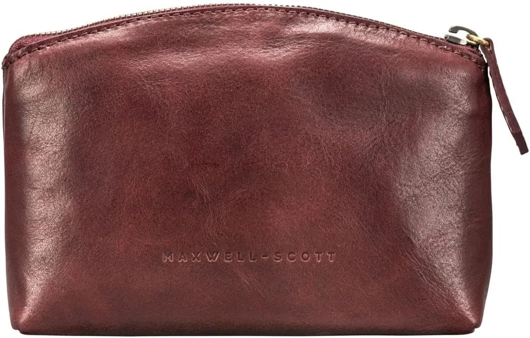 Maxwell Scott - Personalized Womens Luxury Leather Small Cosmetic Makeup Bag - The Chia - Burgundy Red