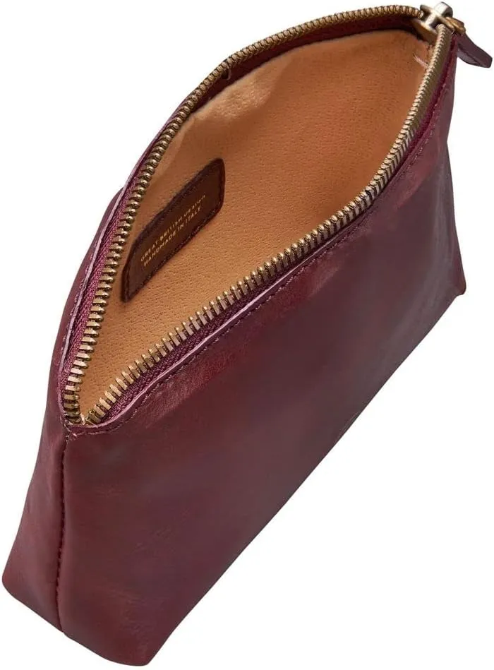 Maxwell Scott - Personalized Womens Luxury Leather Small Cosmetic Makeup Bag - The Chia - Burgundy Red