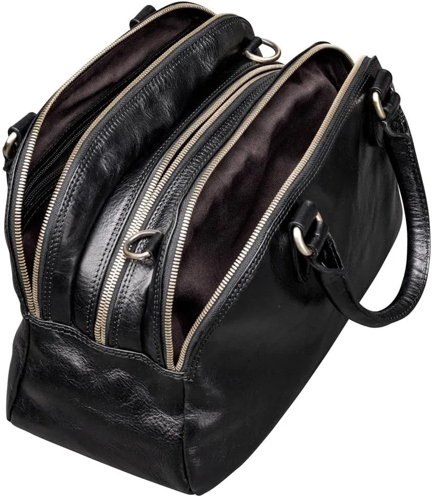 Maxwell Scott - Womens Luxury Leather Triple Zip Bowling Bag Purse with Shoulder Strap - Made in Italy - The LilianaS