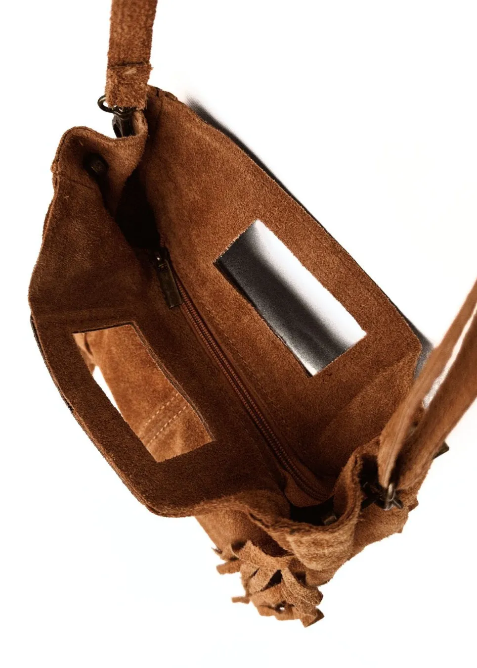 Maya Handbag – Brown Suede Fringe Crossbody Bag