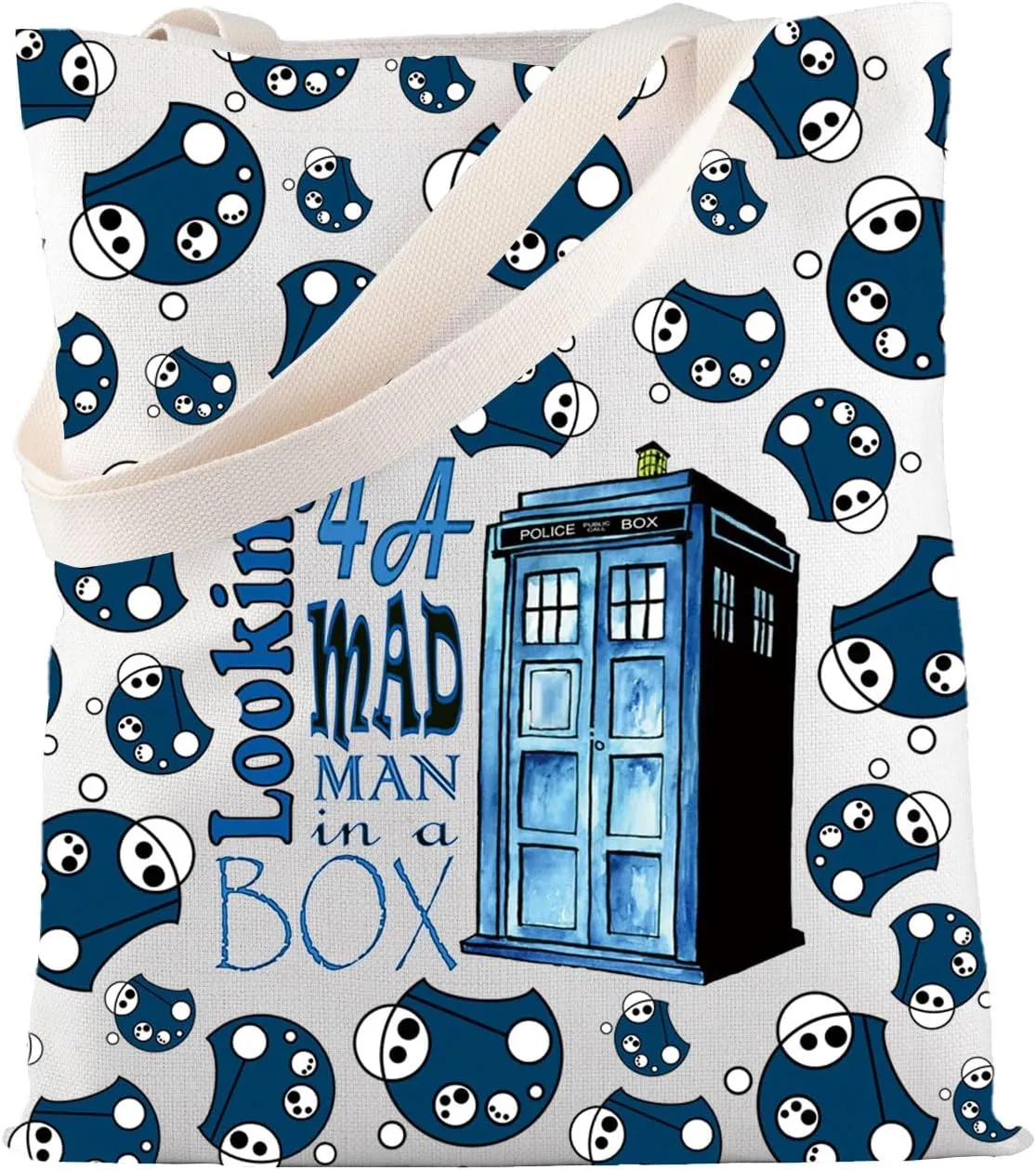 MBMSO Dr Movies Tote Bag Dr Movies Inspired Gifts for Doctor Series Fans Looking 4a Mad Man in a Box Bag Blue Police Box Gift