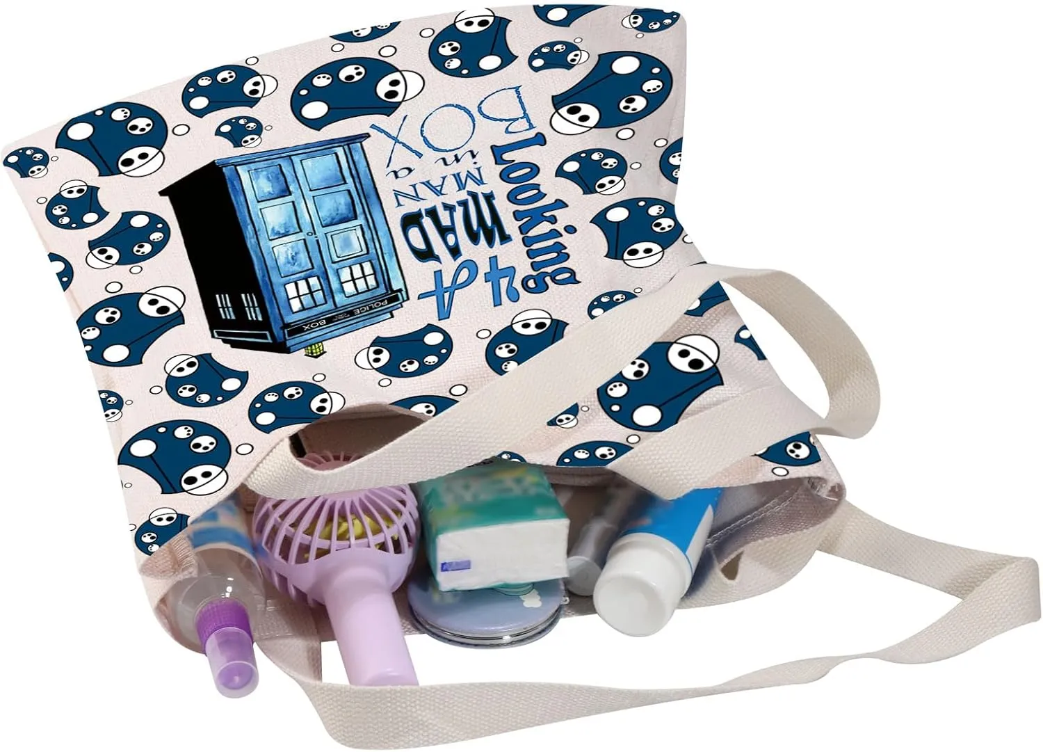 MBMSO Dr Movies Tote Bag Dr Movies Inspired Gifts for Doctor Series Fans Looking 4a Mad Man in a Box Bag Blue Police Box Gift