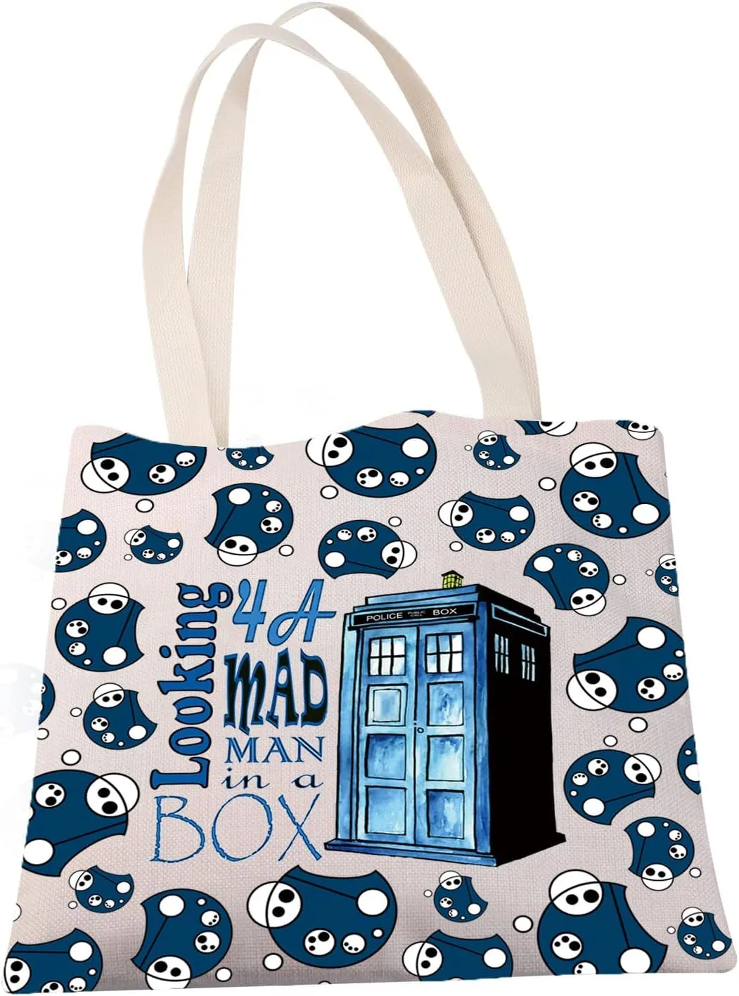 MBMSO Dr Movies Tote Bag Dr Movies Inspired Gifts for Doctor Series Fans Looking 4a Mad Man in a Box Bag Blue Police Box Gift
