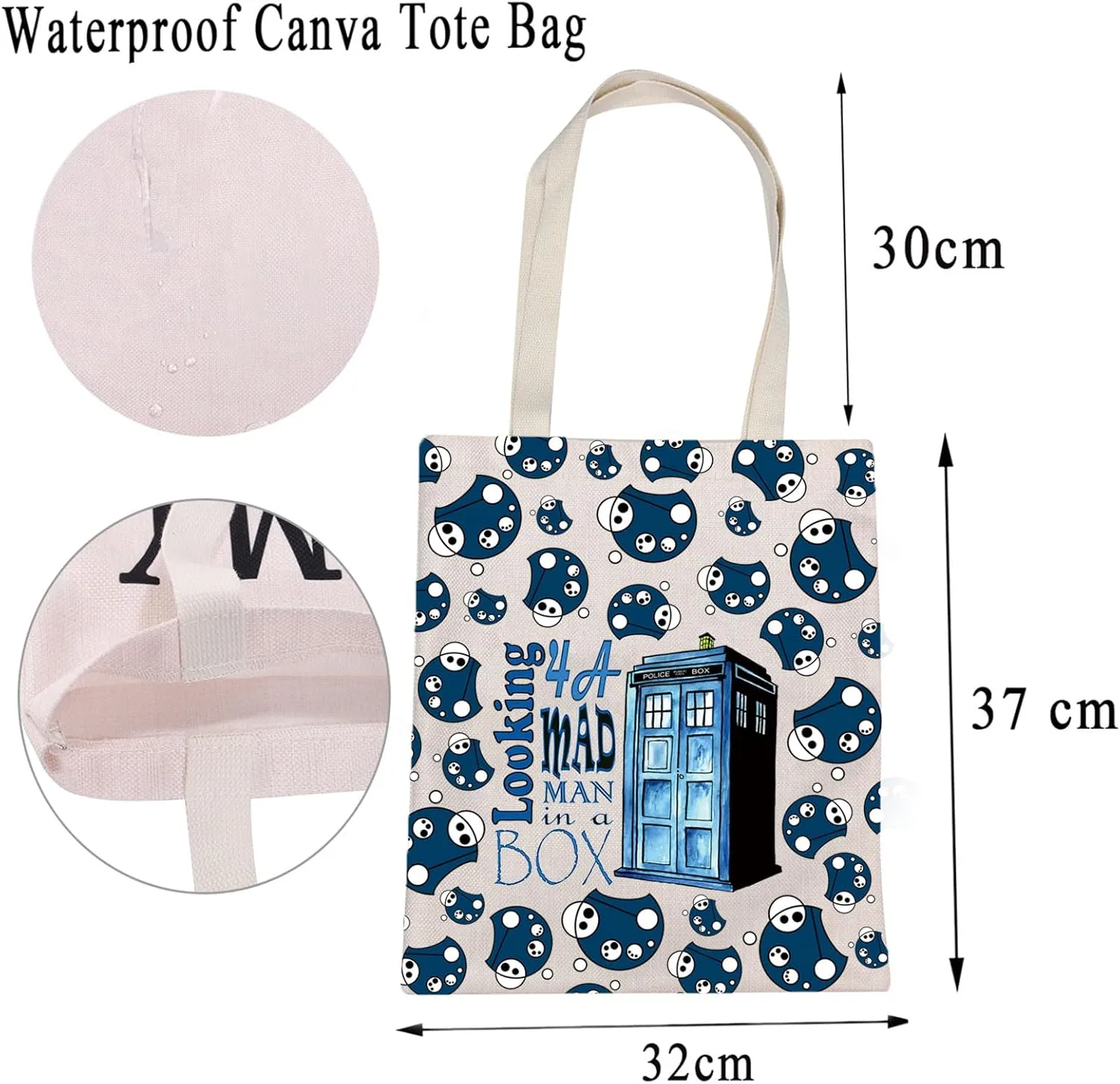 MBMSO Dr Movies Tote Bag Dr Movies Inspired Gifts for Doctor Series Fans Looking 4a Mad Man in a Box Bag Blue Police Box Gift