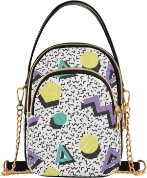 MCHIVER Geometric 80s Style Crossbody Bag for Women Cell Phone Purse Wallet with Removable Chain Shoulder Handbag for Work Phone Passport Travel