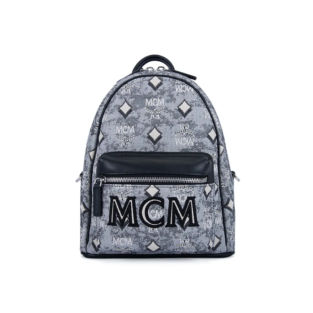 MCM Vintage Monogram Jacquard Backpack Bag Grey  Mini