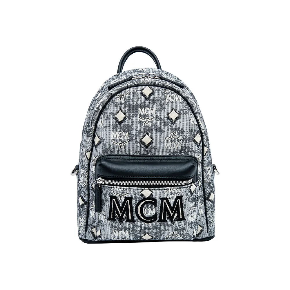 MCM Vintage Monogram Jacquard Backpack Bag Grey  Mini