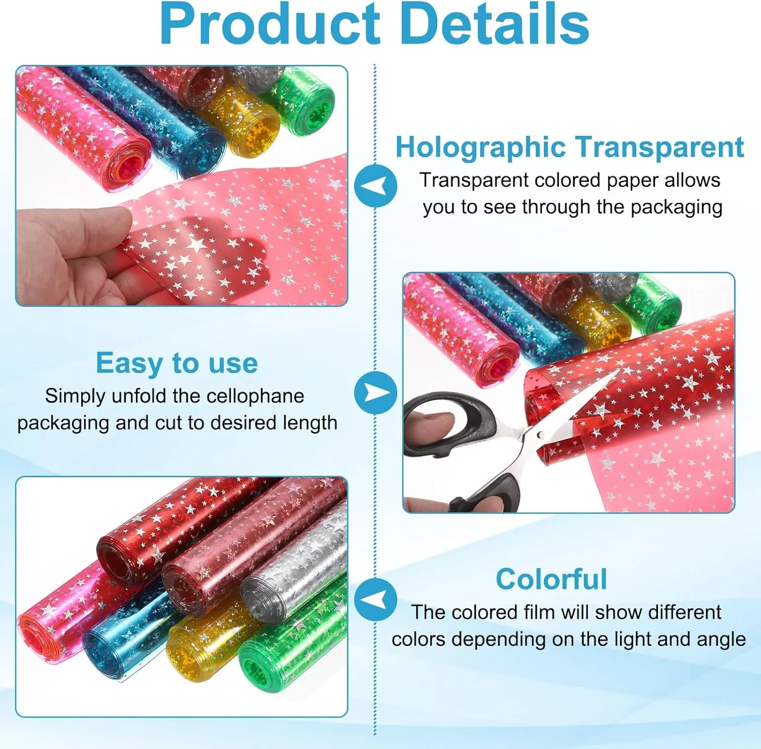 MECCANIXITY Holographic Clear PVC Vinyl Film Glitter Star Holographic PVC Fabric Waterproof Dichroic Film 12 x 48 Inch for Handbags Bows Earrings DIY Craft,Blue