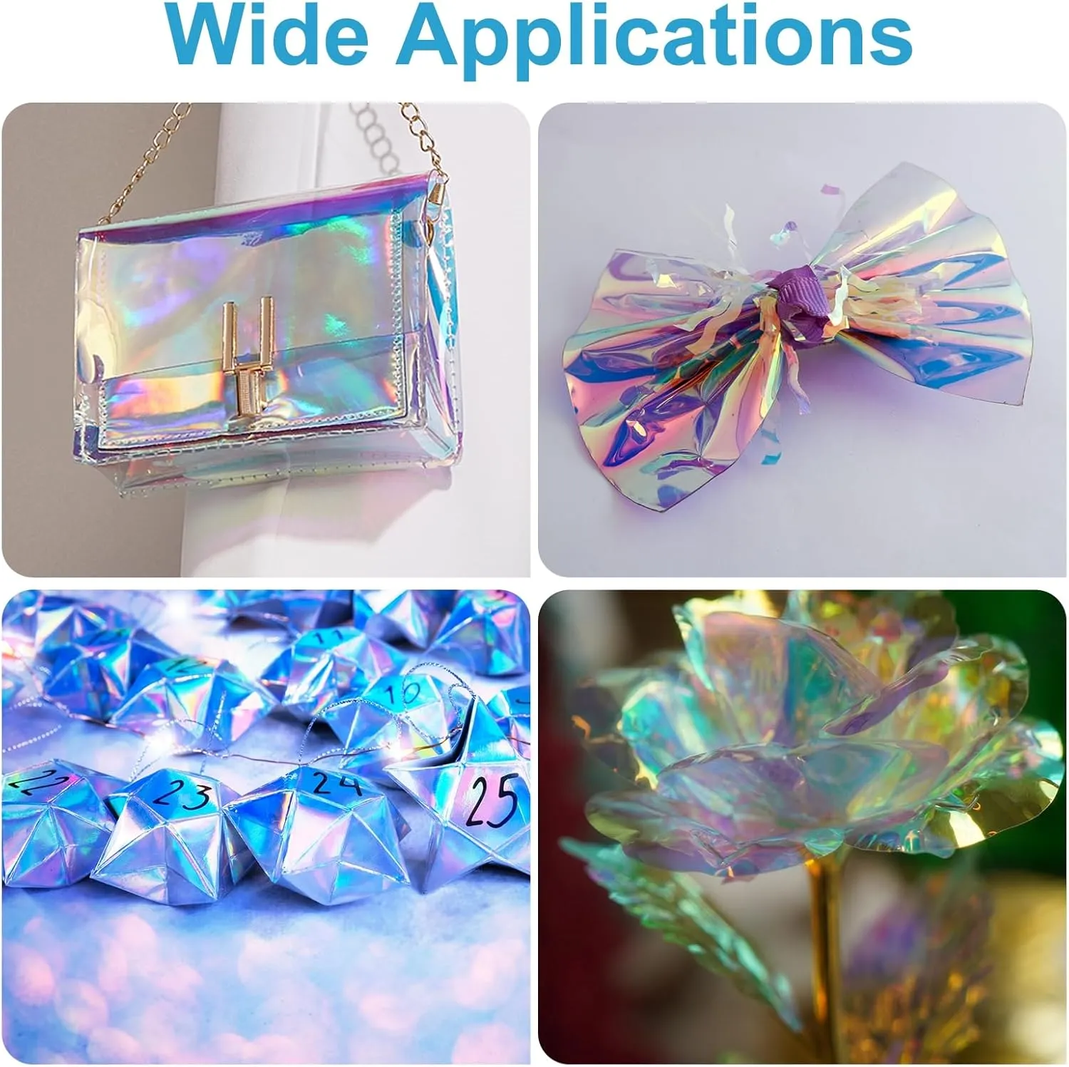 MECCANIXITY Holographic Clear PVC Vinyl Film Glitter Star Holographic PVC Fabric Waterproof Dichroic Film 12 x 48 Inch for Handbags Bows Earrings DIY Craft,Blue