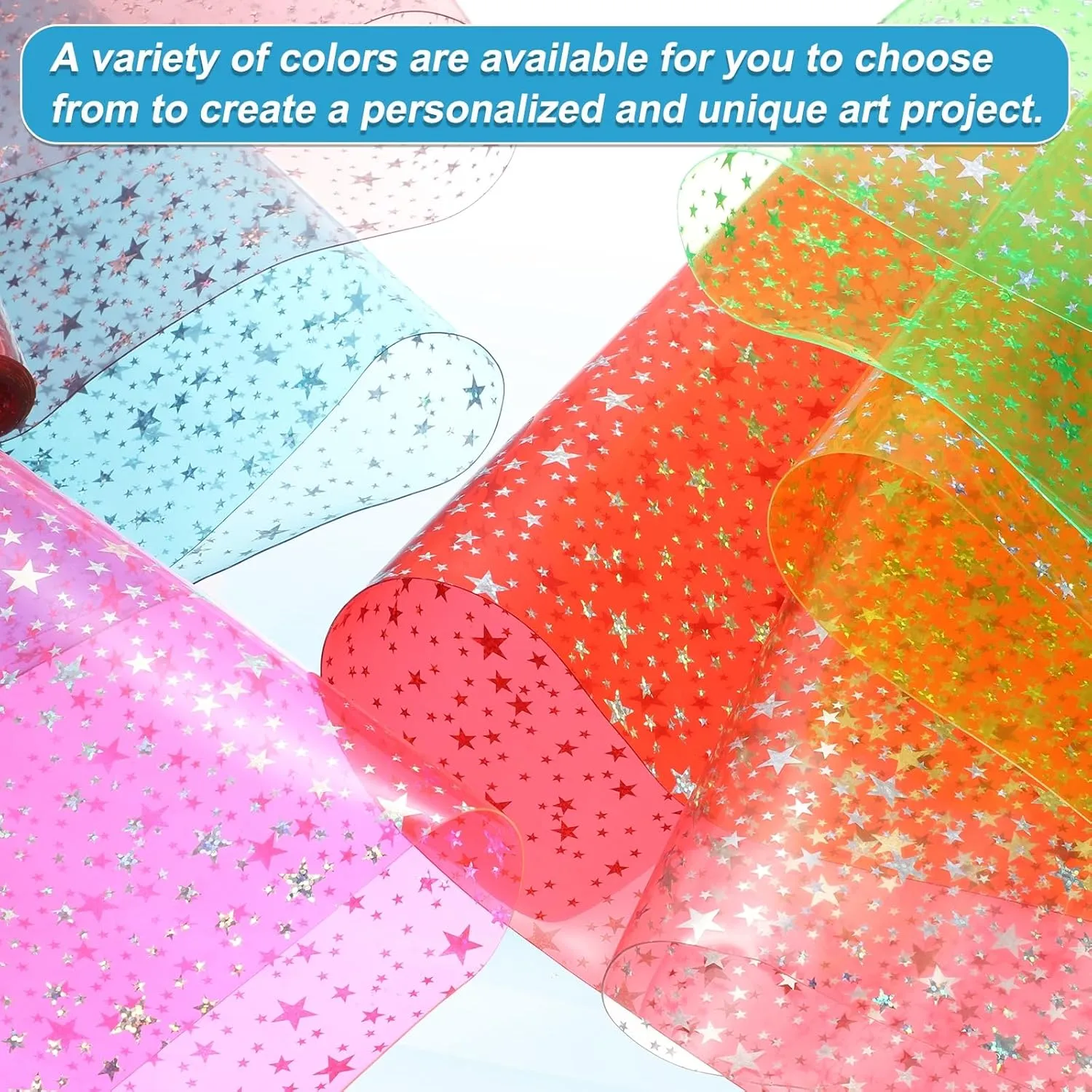 MECCANIXITY Holographic Clear PVC Vinyl Film Glitter Star Holographic PVC Fabric Waterproof Dichroic Film 12 x 48 Inch for Handbags Bows Earrings DIY Craft,Blue