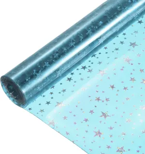 MECCANIXITY Holographic Clear PVC Vinyl Film Glitter Star Holographic PVC Fabric Waterproof Dichroic Film 12 x 48 Inch for Handbags Bows Earrings DIY Craft,Blue