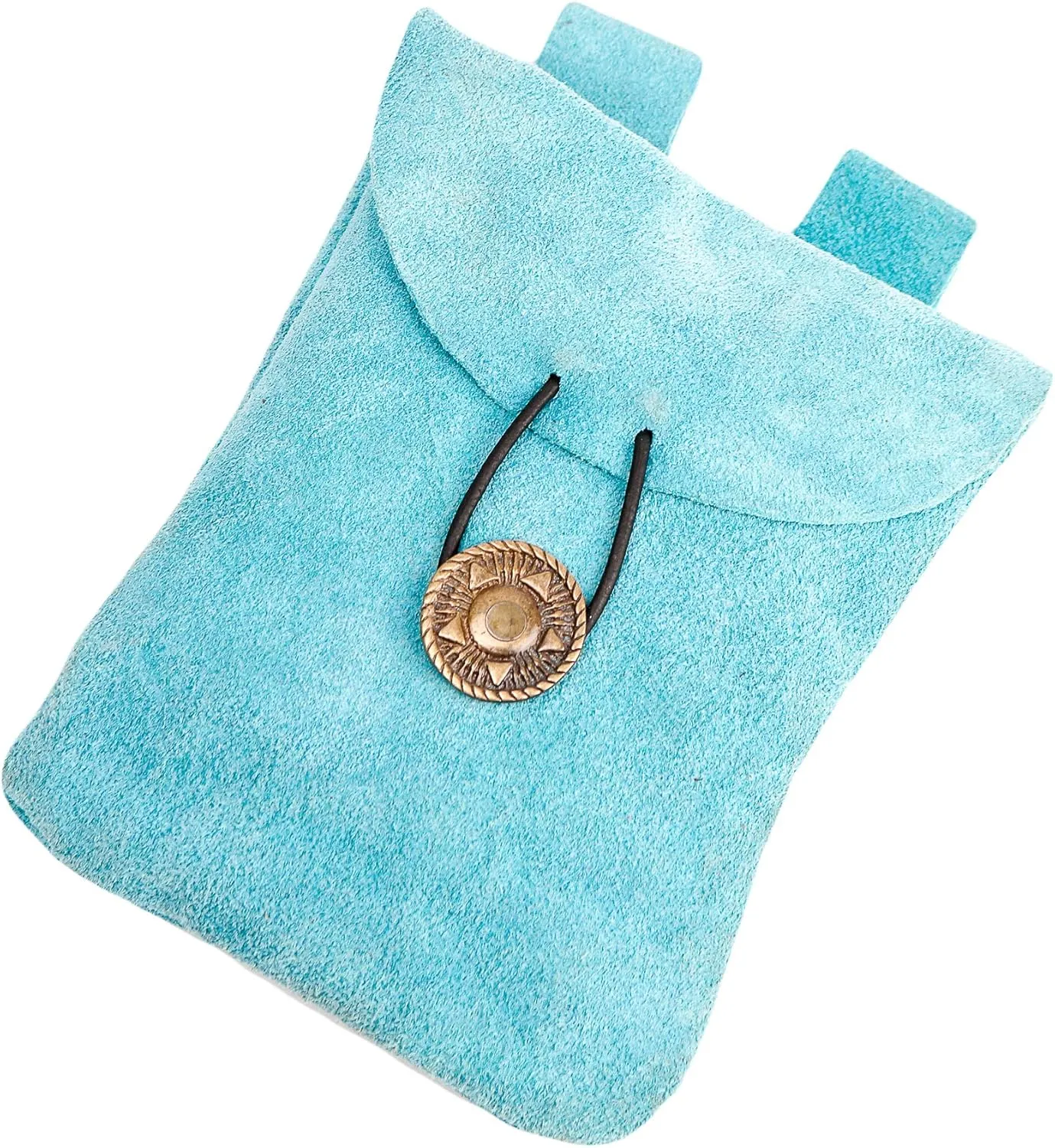 Medieval Leather Pouch, Viking Belt Bag, Renaissance Bag, Suede Leather Waist Purse for Renaissance Costume Accessories LARP Cosplay Coin Purse - Light Blue, 5.5” × 5.1”