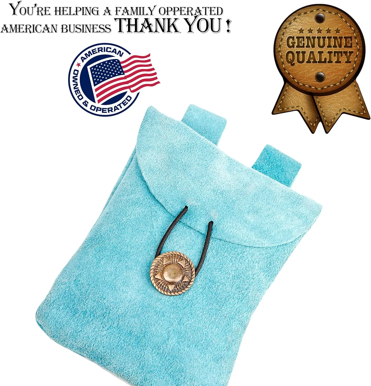 Medieval Leather Pouch, Viking Belt Bag, Renaissance Bag, Suede Leather Waist Purse for Renaissance Costume Accessories LARP Cosplay Coin Purse - Light Blue, 5.5” × 5.1”