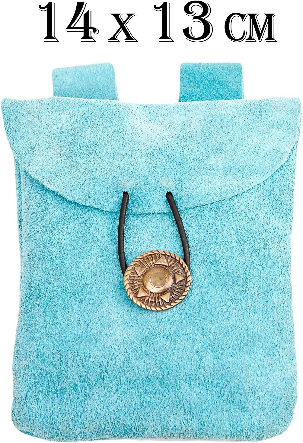 Medieval Leather Pouch, Viking Belt Bag, Renaissance Bag, Suede Leather Waist Purse for Renaissance Costume Accessories LARP Cosplay Coin Purse - Light Blue, 5.5” × 5.1”
