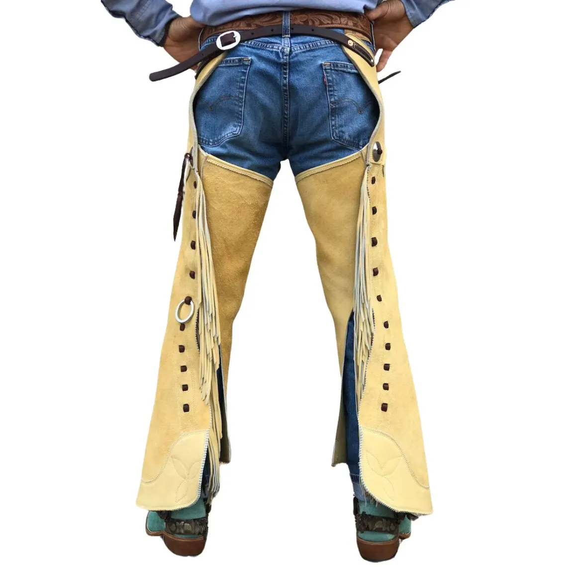 Men's Beige Suede Leather Chaps Western Cowboy Fringe Chaps LBCP315