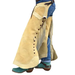 Men's Beige Suede Leather Chaps Western Cowboy Fringe Chaps LBCP315