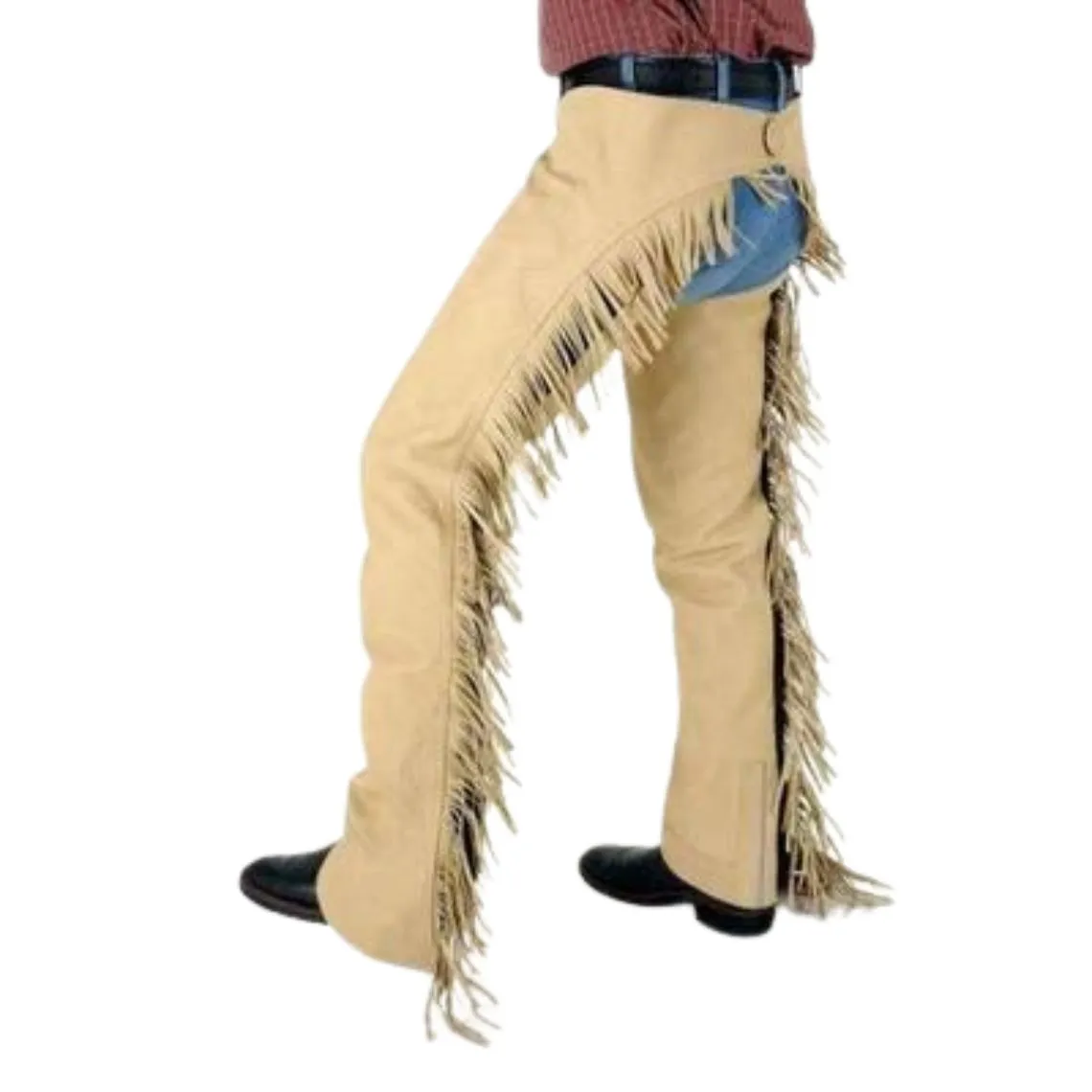 Men's Beige Suede Leather Chaps Western Cowboy Fringe Chaps LBCP317