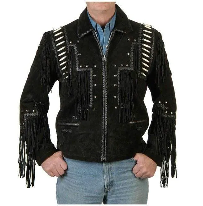 Men’s Black Cowboy Suede Jacket - Suede Fringe Western Style
