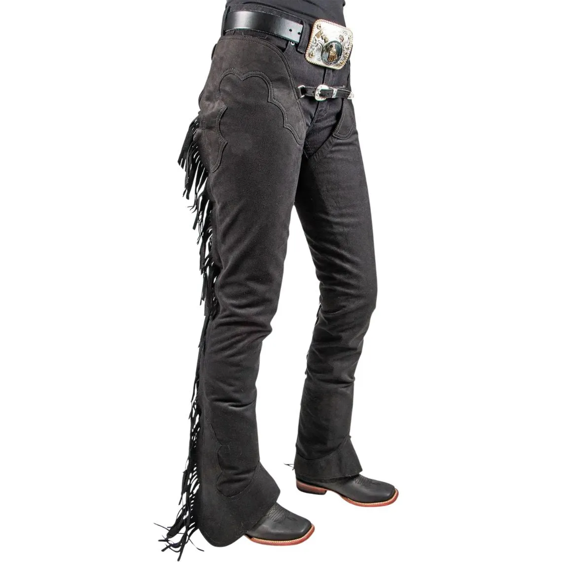 Men's Black Leather Chaps Western Cowboy Fringe Chaps LBCP302