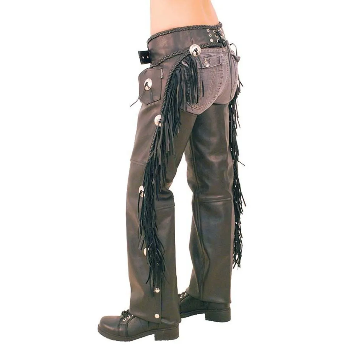 Men's Black Leather Chaps Western Cowboy Fringe Chaps LBCP305