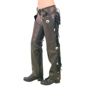 Men's Black Leather Chaps Western Cowboy Fringe Chaps LBCP305