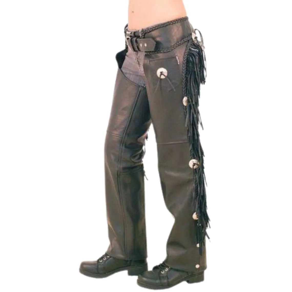Men's Black Leather Chaps Western Cowboy Fringe Chaps LBCP305