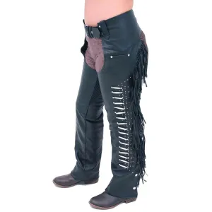 Men's Black Leather Chaps Western Cowboy Fringe Chaps LBCP306