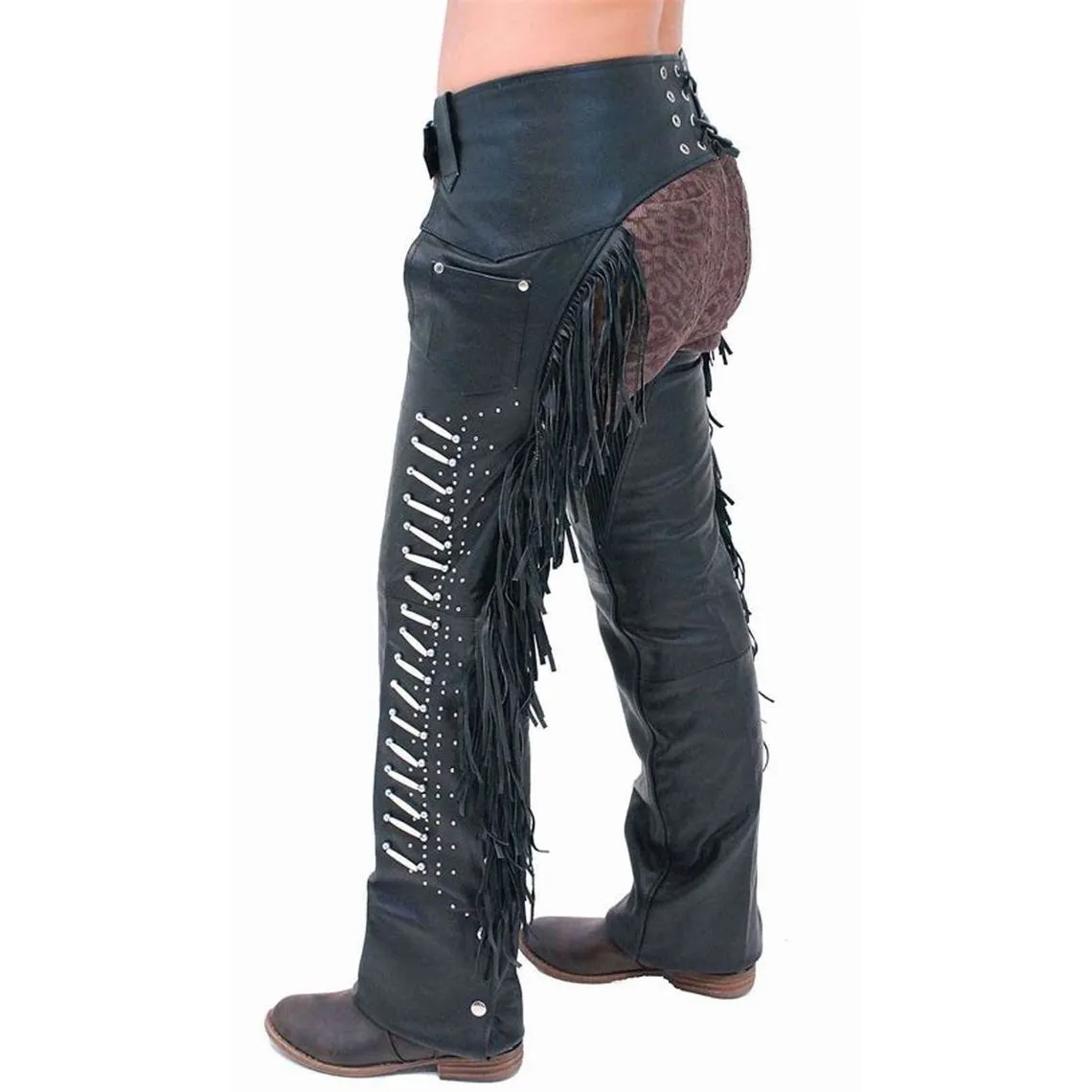 Men's Black Leather Chaps Western Cowboy Fringe Chaps LBCP306