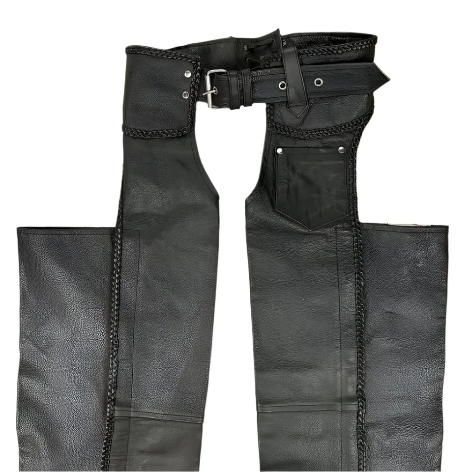 Men's Black Leather Chaps Western Cowboy Fringe Chaps LBCP320