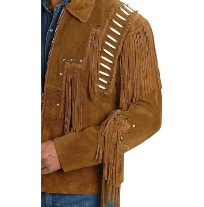 Men’s Brown Western Suede Jacket - Fringe Cowboy Style
